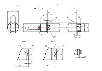 Pneumatic cylinder 32mm stroke 100mm, round